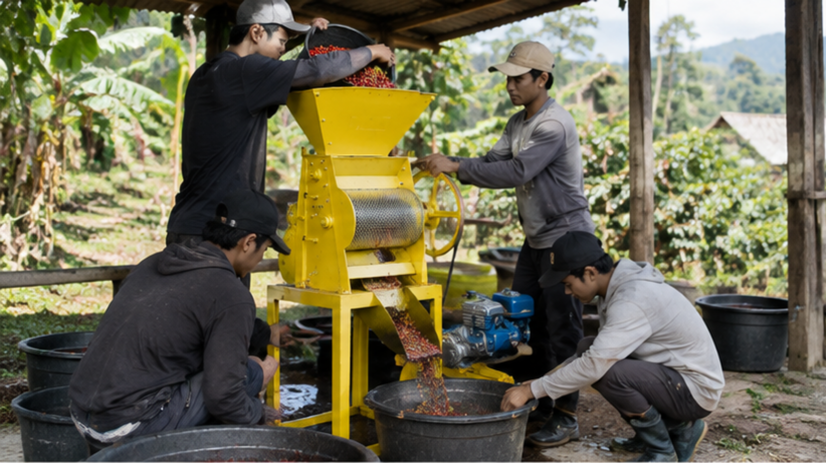 cara kerja mesin pengupas kopi basah