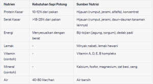 Tabel Untuk Sapi Potong
