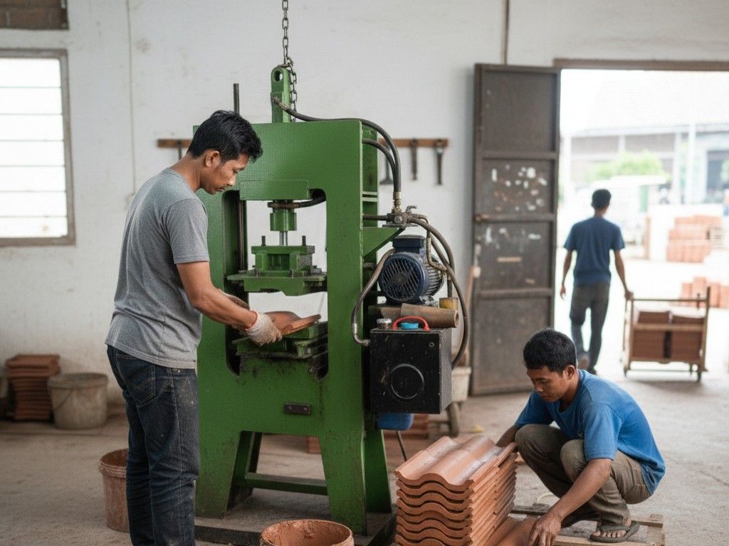 Ilustrasi Penggunaan Mesin Press Genteng Hidrolis