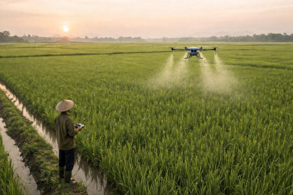 Contoh Penggunaan Drone Sprayer