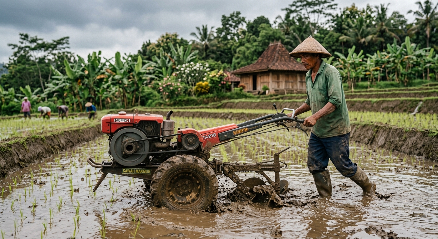 cara membajak sawah dengan hand tracktor