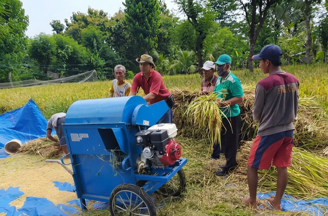 perontokan padi menggunakan mesin