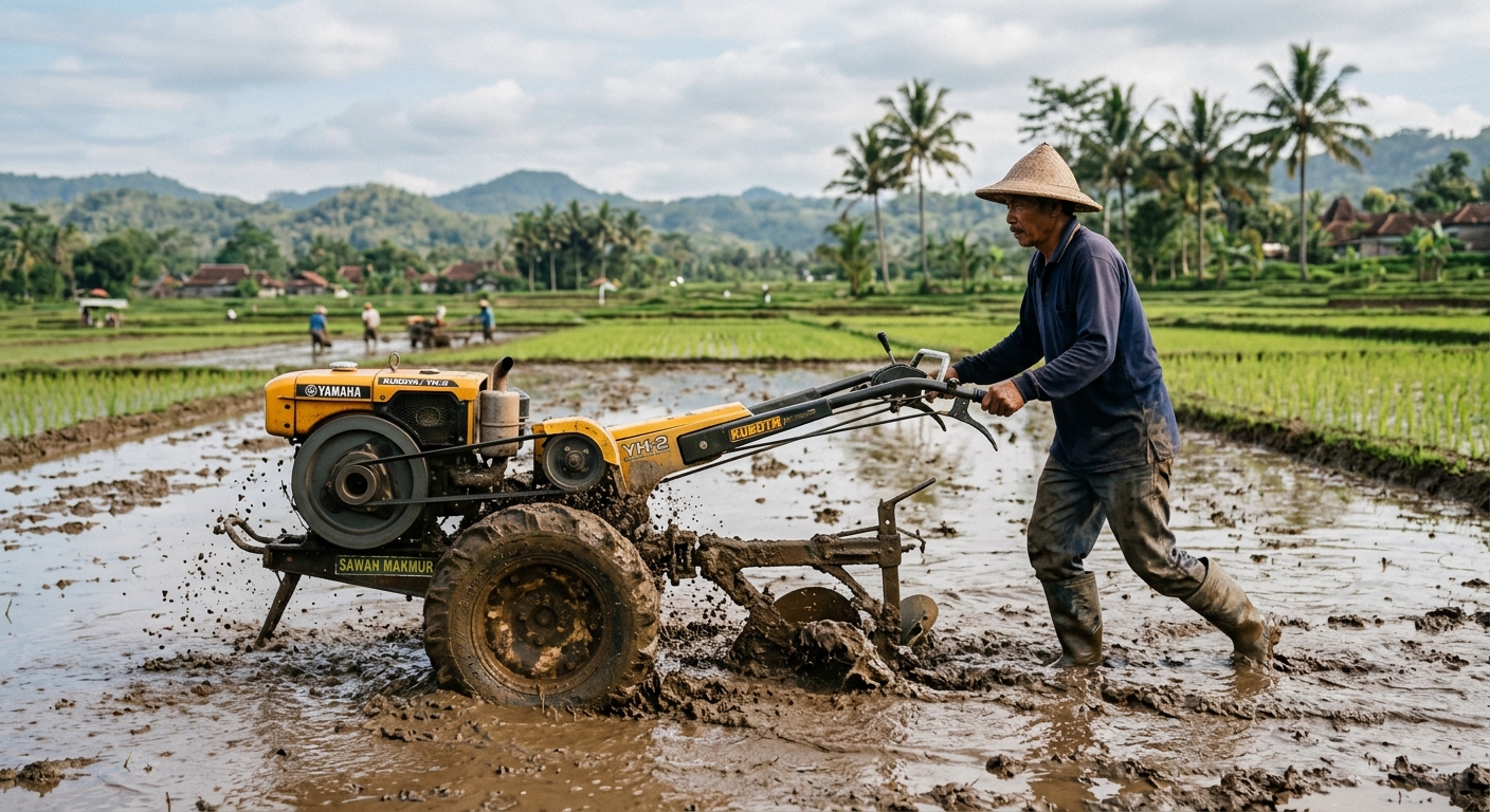 cara membajak sawah dengan hand tracktor