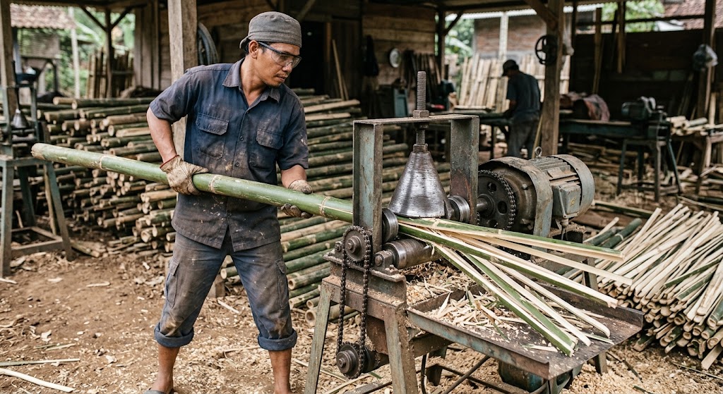 cara kerja alat pembelah bambu