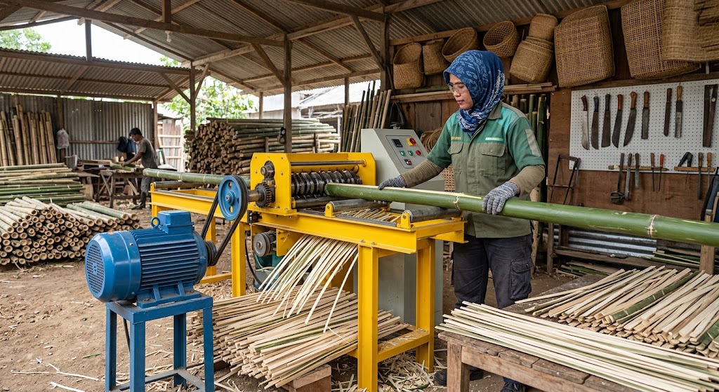 cara kerja alat pembelah bambu